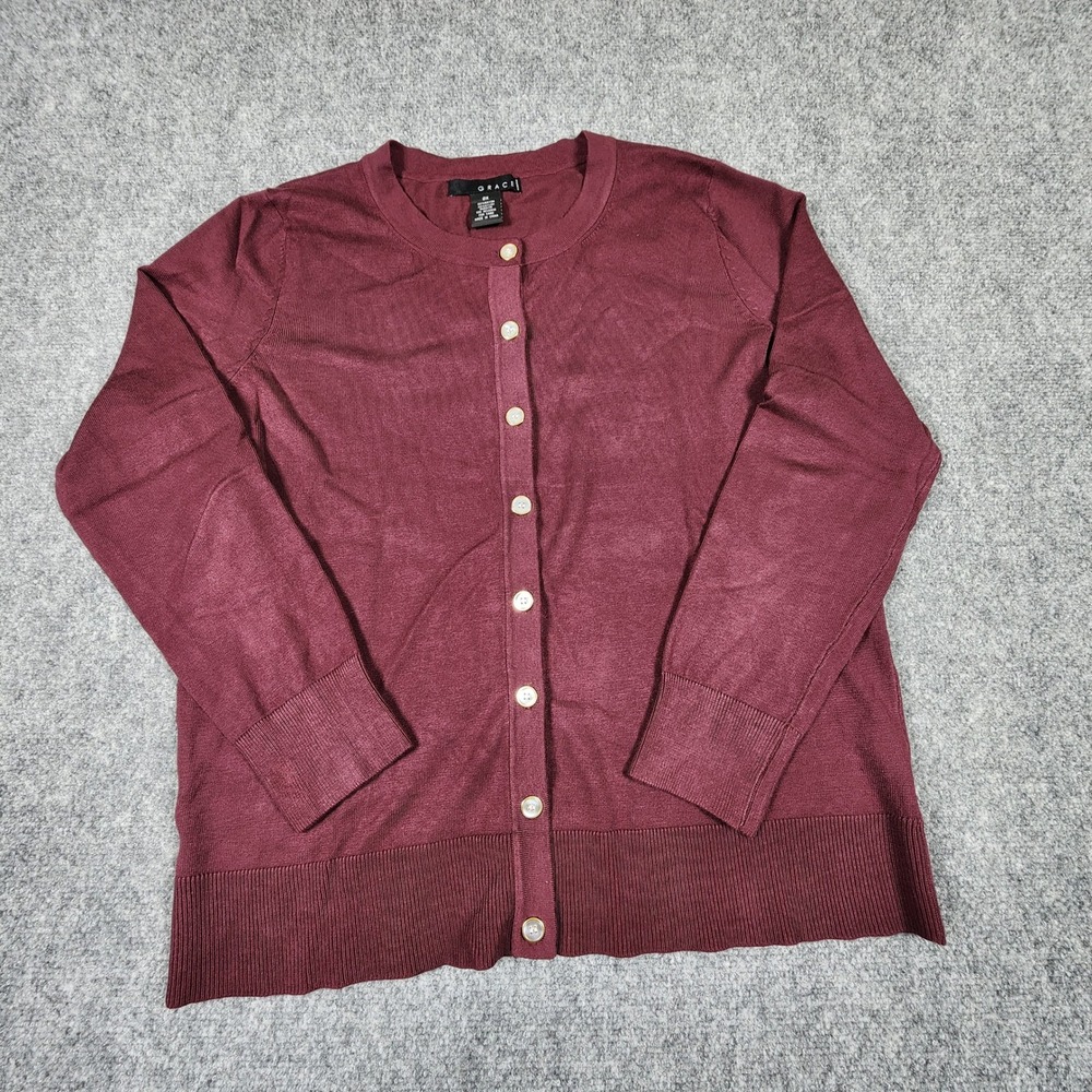 Grace Elements Burgundy Button Front Cardigan Sweater Womens Plus 0X Rayon Blend